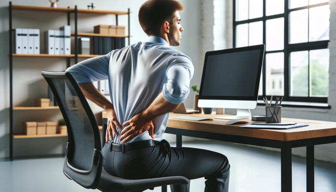 Hombre trabajando sentado con dolor